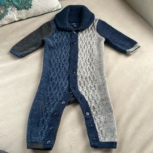 Navy Blue Gray Knitted Gap Onesie
